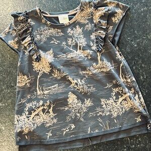 Umgee Blue and Cream Ruffle Sleeve Blouse